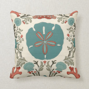 Coastal Damask I Throw Pillow