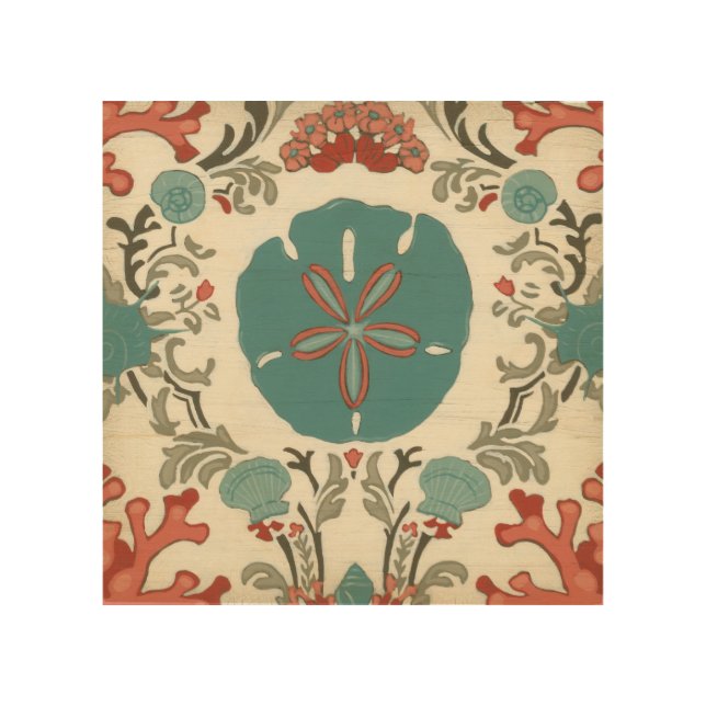 Coastal Damask I Wood Wall Art (Front)
