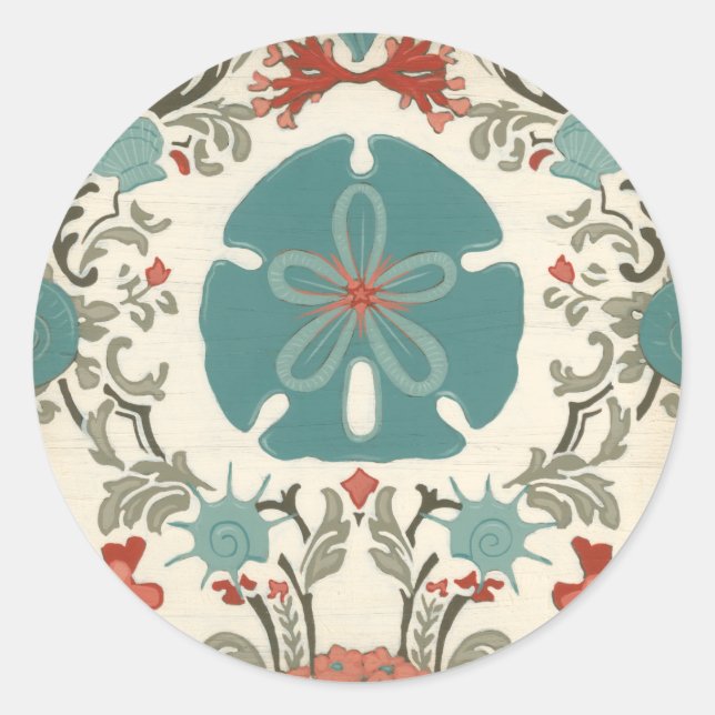 Coastal Damask II Classic Round Sticker (Front)