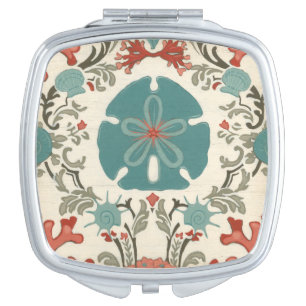 Coastal Damask II Compact Mirror