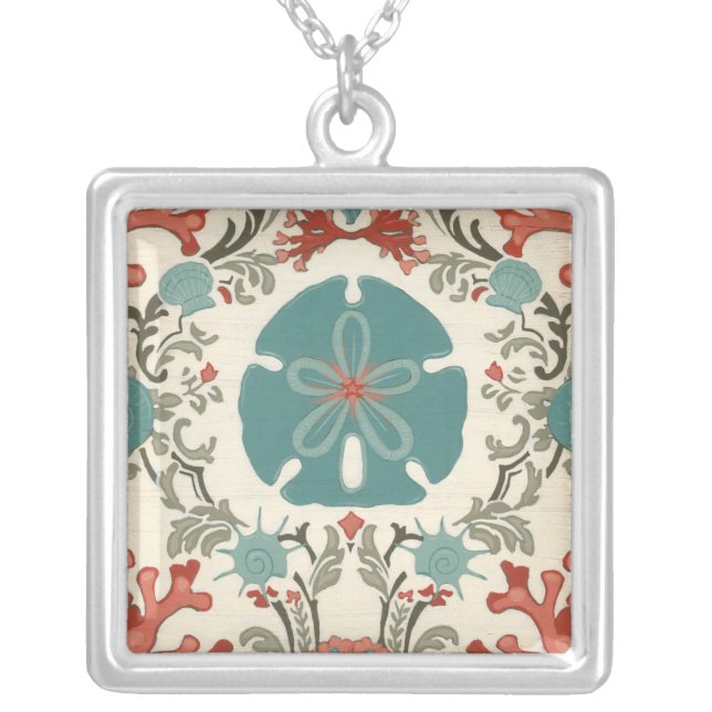 Coastal Damask II Silver Plated Necklace (Front)