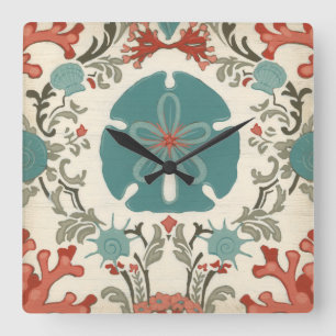 Coastal Damask II Square Wall Clock