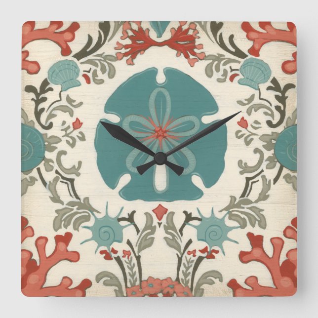 Coastal Damask II Square Wall Clock (Front)
