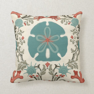 Coastal Damask II Throw Pillow
