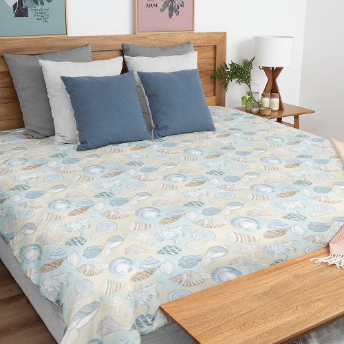 Coastal Dcor Beach Seashells Pattern Duvet Cover