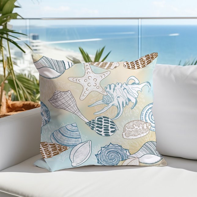Coastal Decor Beach Seashells Throw Pillow (Creator Uploaded)