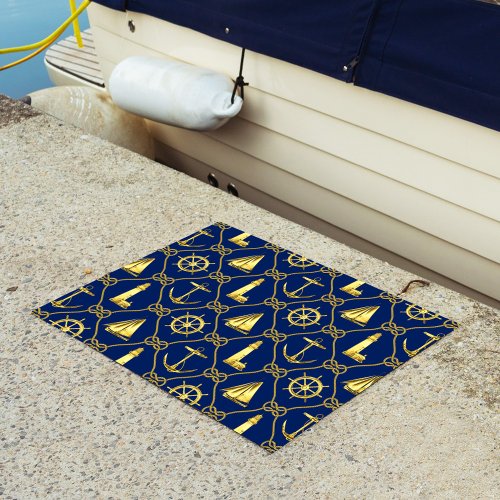 Coastal Decor Nautical Gold and Navy Blue Rope Doormat