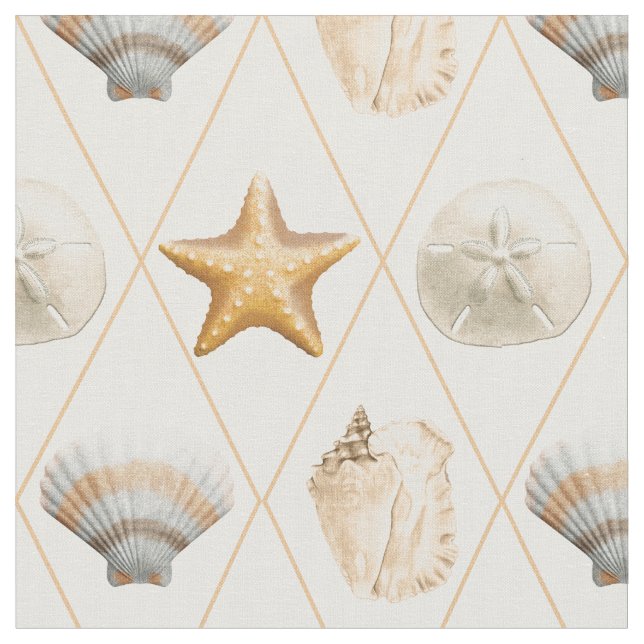 Coastal Decor Seashell Pattern Fabric (Close Up)