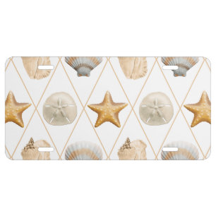 Coastal Decor Seashell Pattern License Plate