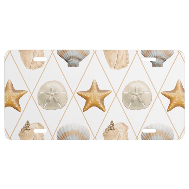 Coastal Decor Seashell Pattern License Plate (Front)