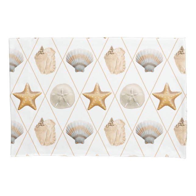 Coastal Decor Seashell Pattern Pillow Case (Front)