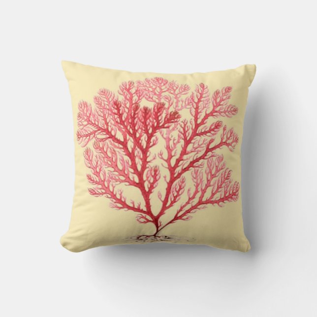 Coastal Decor Throw Pillow Pink Coral (Front)