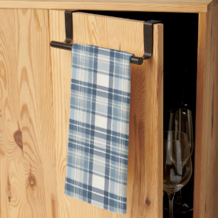 Coastal Denim Blue & Cream Tartan Plaid Kitchen Towel
