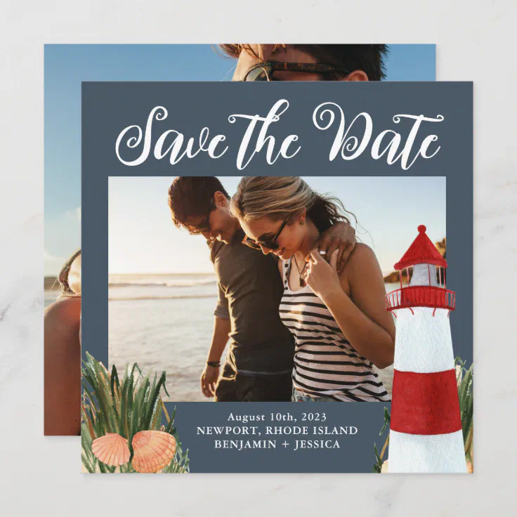 Coastal Destination Wedding Photo Blue  Save The Date