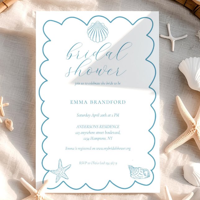 Coastal Doodle Blue White Bridal Shower  Invitation (Coastal Doodle Blue White Bridal Shower Invitation)