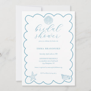 Coastal Doodle Blue White Bridal Shower  Invitation