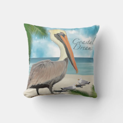 Coastal Dreams Pelican Pillow