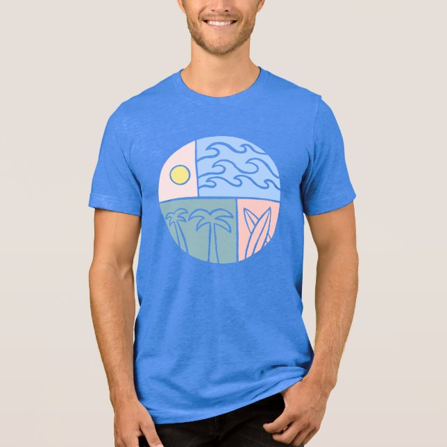 Coastal Dreamscape Graphic Tee - Sun, Surf & Palm (Front)