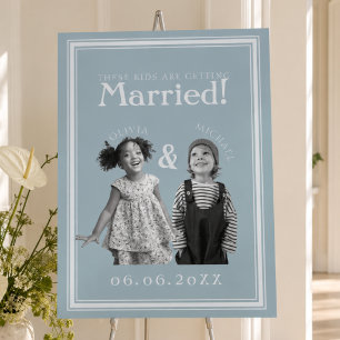 Coastal Dusty Blue Childhood Photo Wedding Welcome Foam Board
