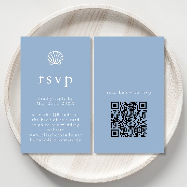 Coastal Dusty Blue Minimal QR Code Wedding RSVP  Enclosure Card (Creator Uploaded)