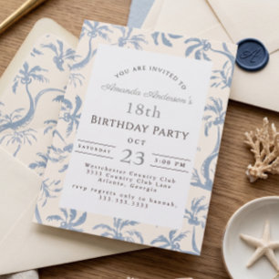 Coastal Dusty Blue summer Palm 18th Birthday Invitation