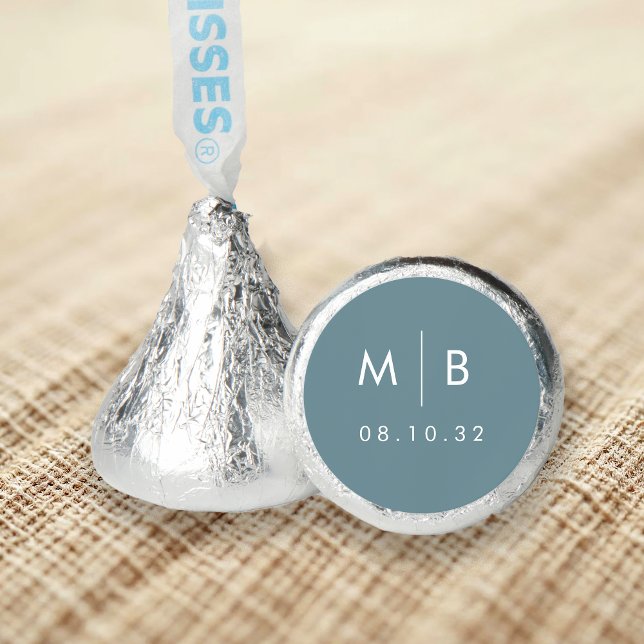 Coastal Dusty Blue Wedding Monogram Hershey®'s Kisses® (Creator Uploaded)
