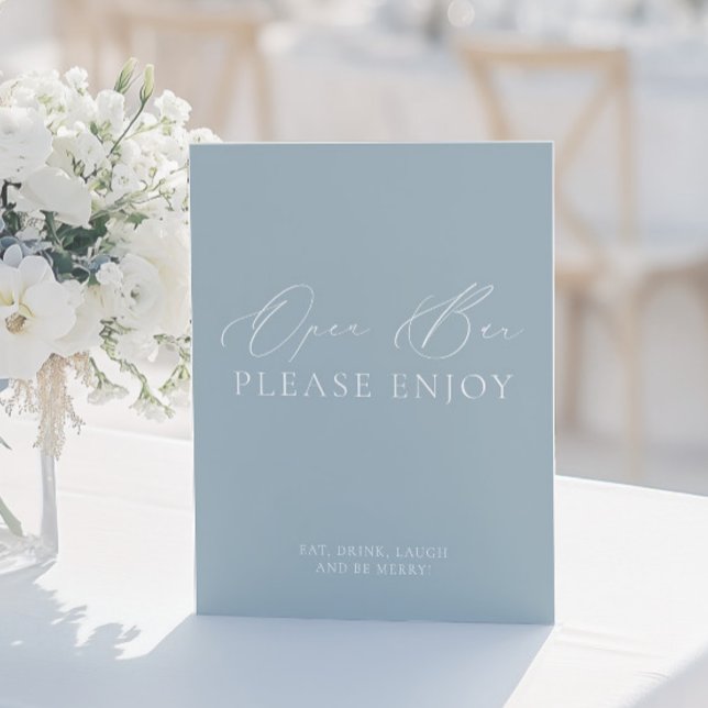 Coastal Dusty Blue & White Open Bar Wedding Sign (Coastal Dusty Blue & White Open Bar Wedding Sign)