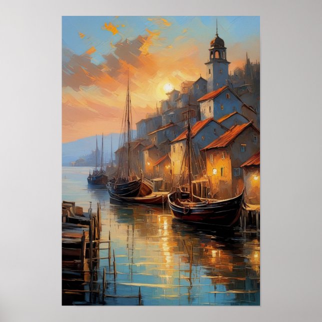 Coastal Echoes, Evening View of Old Town Poster (Front)