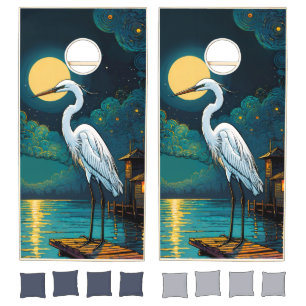 Coastal Egret Family Beach House Cornhole Set