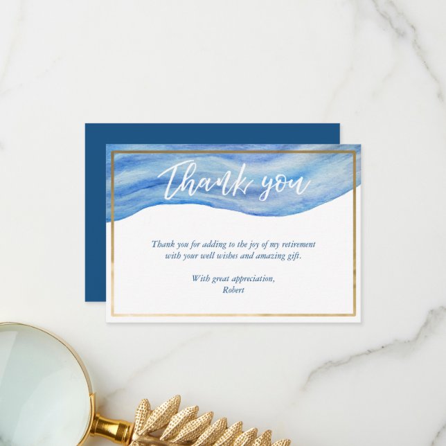 Coastal Elegance Retirement Thank You Card (Front/Back In Situ)