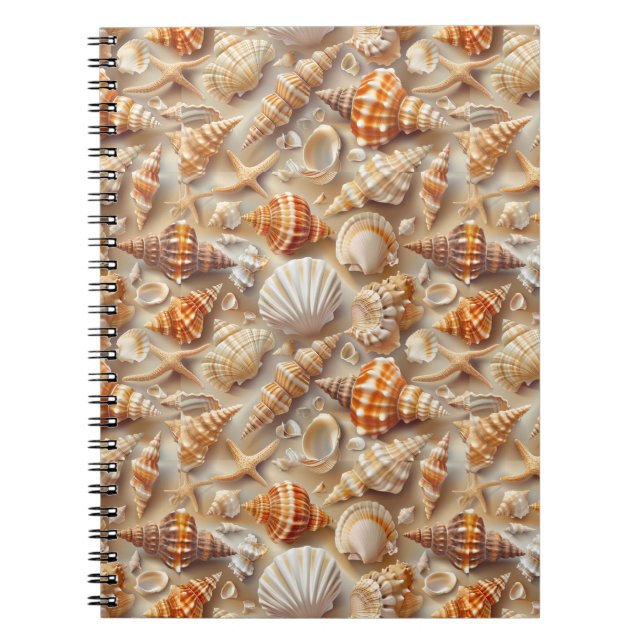 Coastal Elegance Seashell Pattern Notebook (Front)