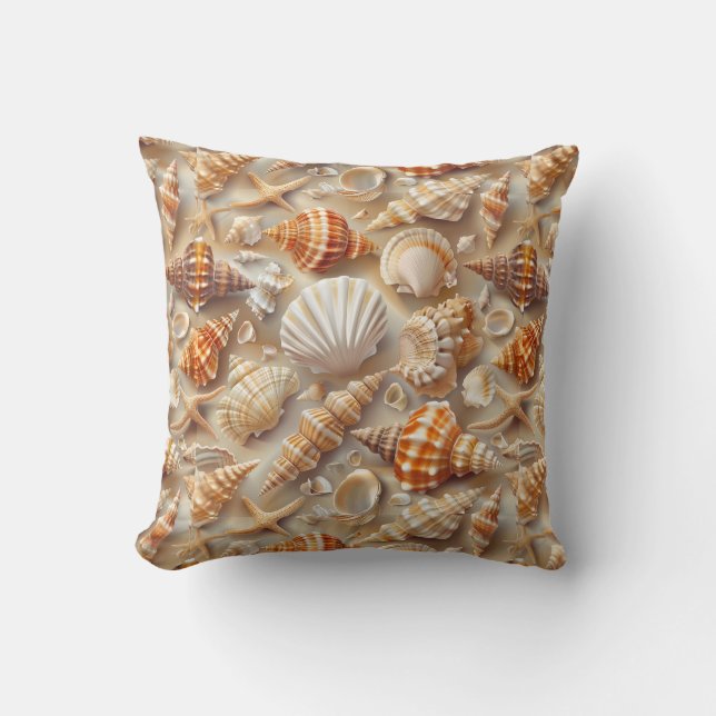 Coastal Elegance Seashell Pattern Throw Pillow (Front)