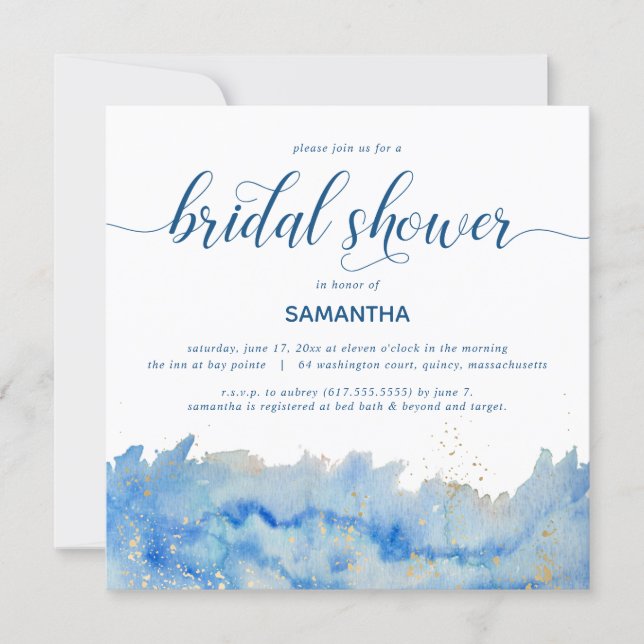 Coastal Elegance Watercolor Bridal Shower Invitation (Front)