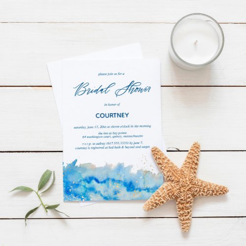 Coastal Elegance Watercolor Bridal Shower Petite Invitation