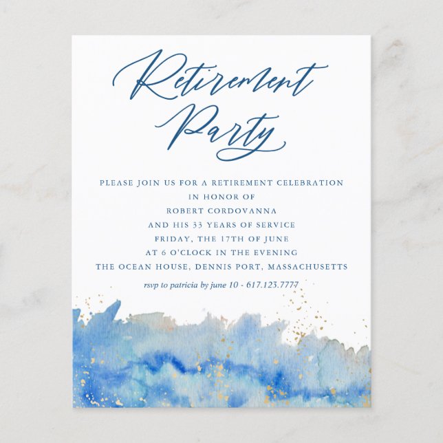 Coastal Elegance Watercolor Retirement Party Flyer (Front)