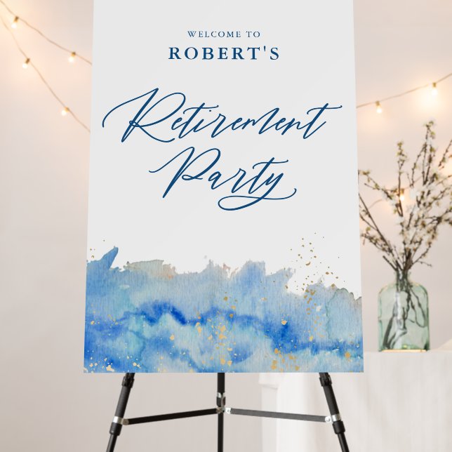 Coastal Elegance Watercolor Retirement Party Foam Board (In Situ (Stand))