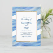 Coastal Elegance Watercolor Wave in Classic Blue Invitation (Standing Front)
