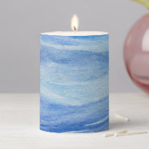 Coastal Elegance Watercolor Wave Pillar Candle