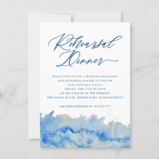 Coastal Elegance Watercolor Wedding Rehearsal Card