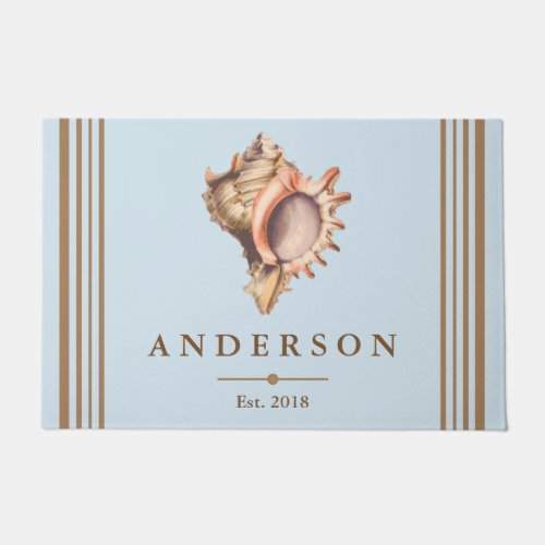 Coastal Elegant Conch Shell  Blue  Personalized Doormat