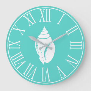 Coastal Elegant Sea Green & White Seashell Large Clock