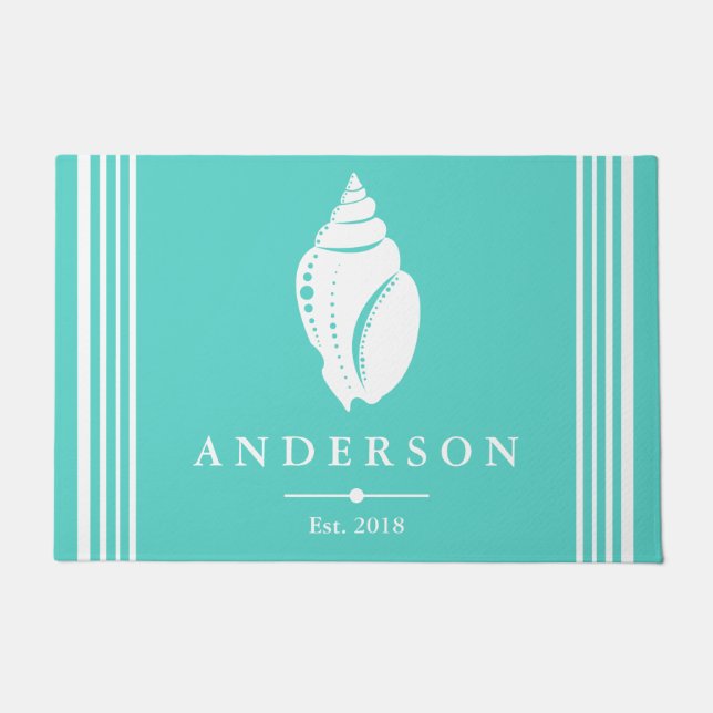 Coastal Elegant White Seashell | Personalized Doormat (Front)