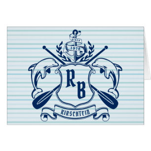 Coastal Emblem Dolphins Anchor Oar Shield Nautical Cards