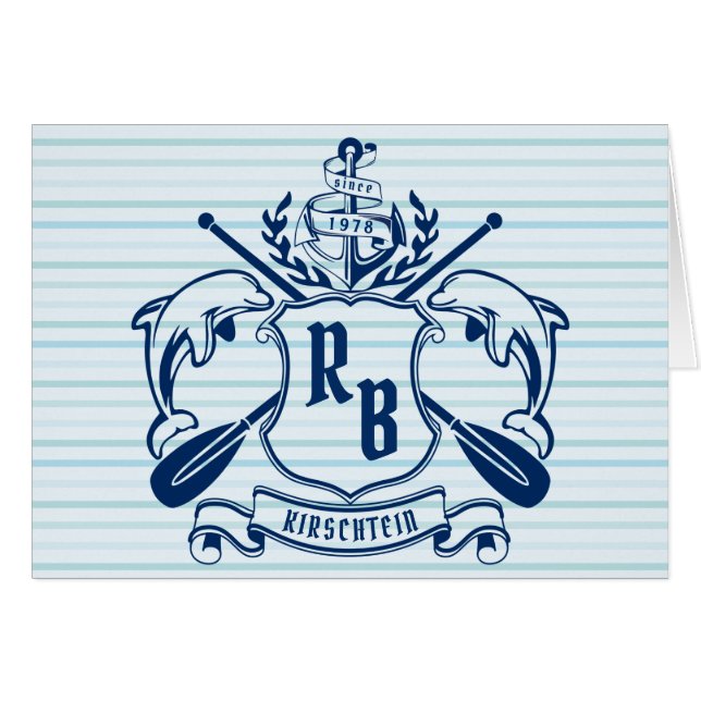 Coastal Emblem Dolphins Anchor Oar Shield Nautical Cards (Front Horizontal)