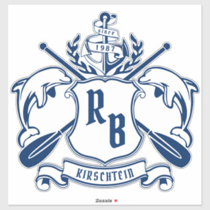 Coastal Emblem Dolphins Anchor Oar Shield Nautical Sticker