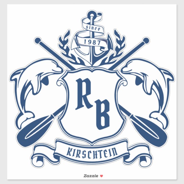 Coastal Emblem Dolphins Anchor Oar Shield Nautical Sticker (Sheet)