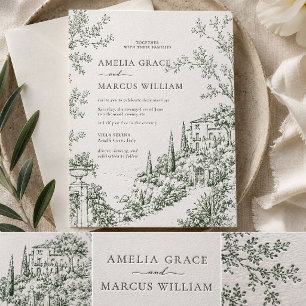 Coastal Estate Toile Wedding Letterpress Invitation
