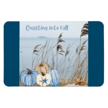 Coastal Fall Blue And White Pumpkins And Starfish  Magnet by Sozo4all at Zazzle