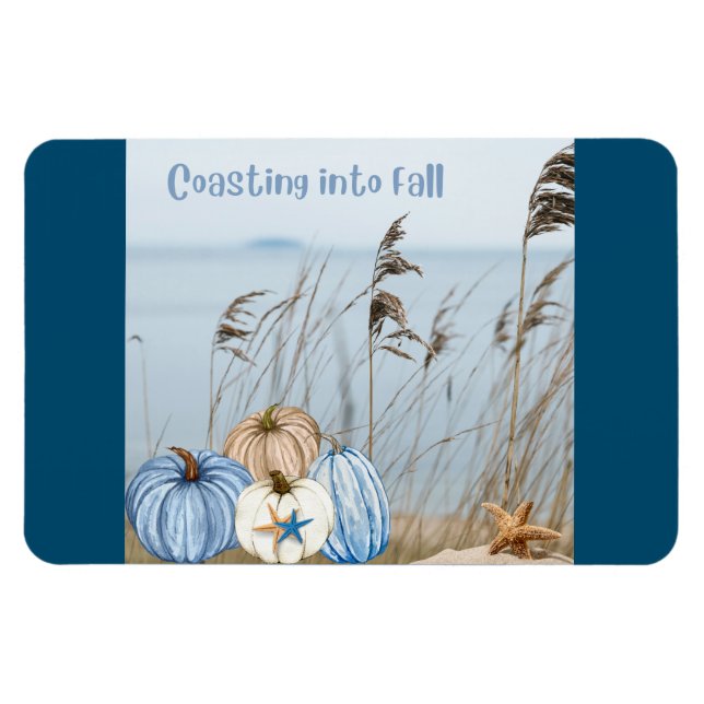 Coastal Fall Blue and White Pumpkins and Starfish  Magnet (Horizontal)