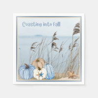 Coastal Fall Blue and White Pumpkins and Starfish